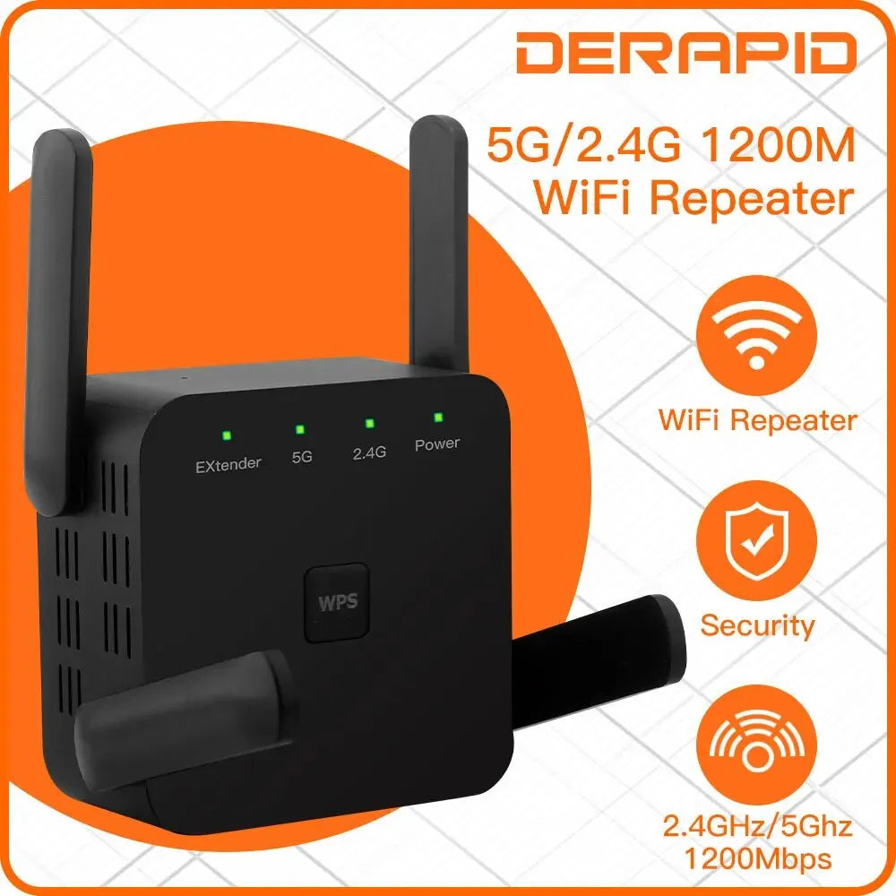 1200Mbps Dual-Band WiFi Repeater & Booster – Home & Office EU/US Plug