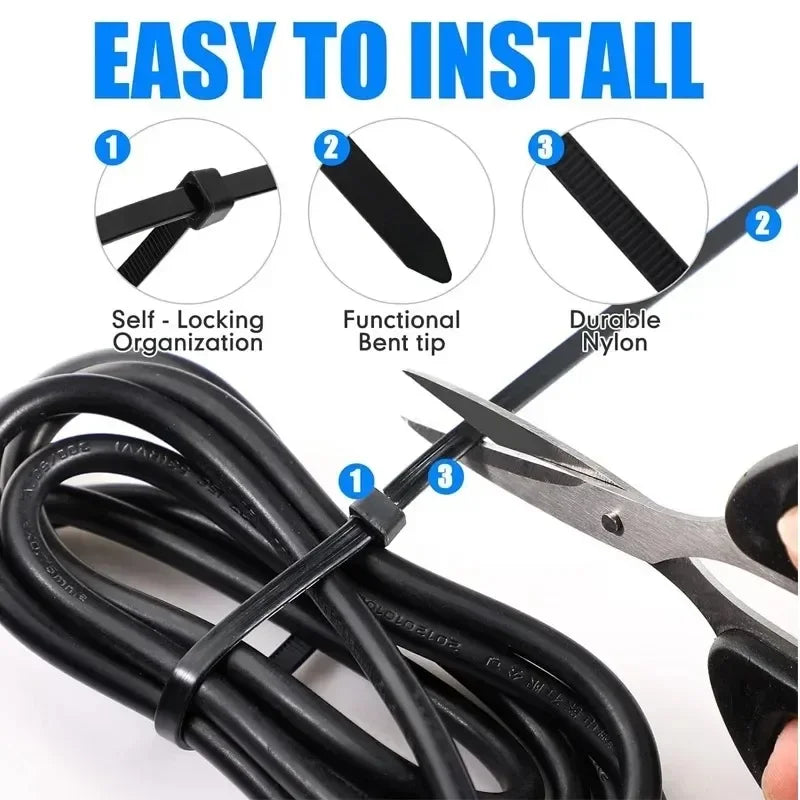 1000/100Pcs Nylon Cable Ties Self-locking Cord Ties Straps Adjustable