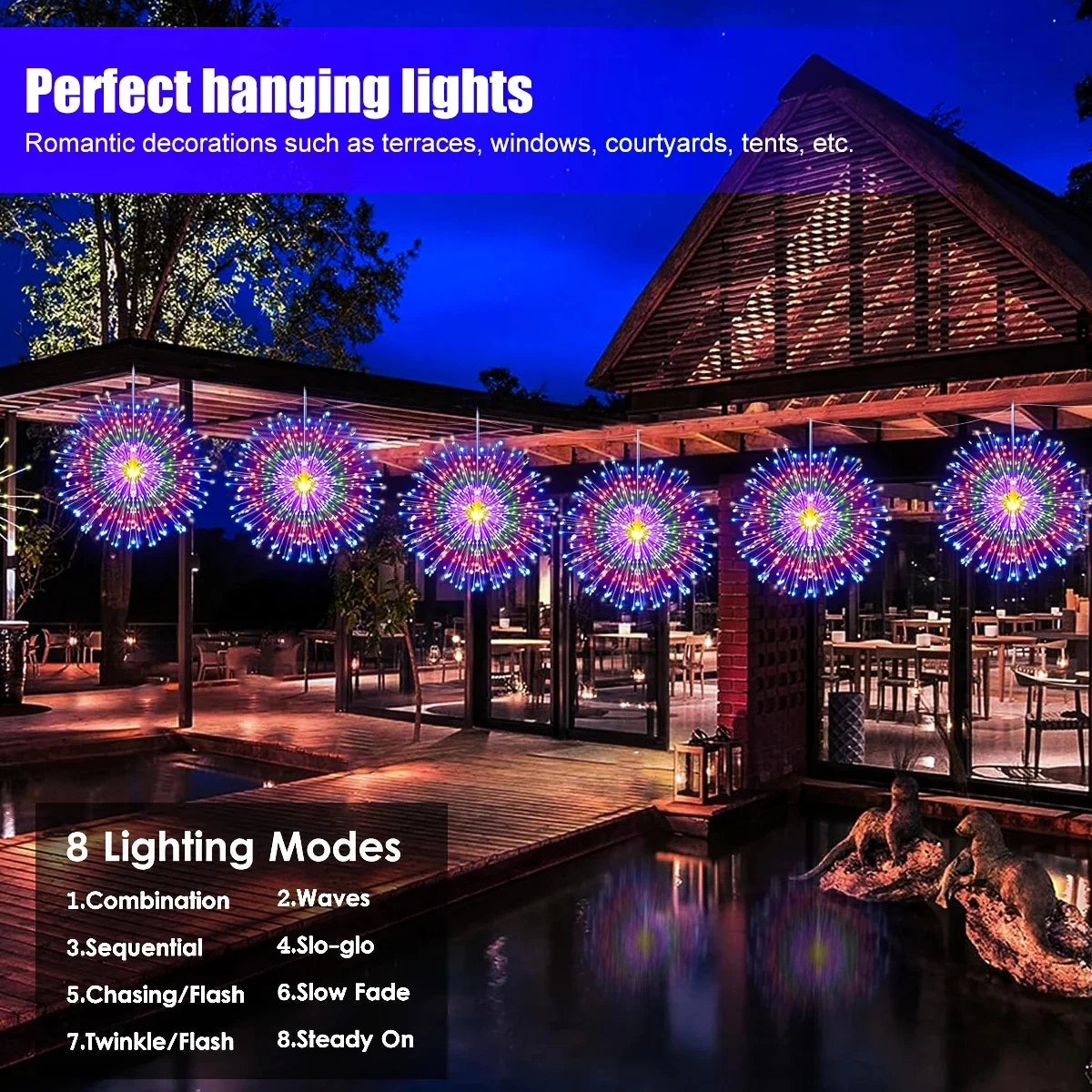 1PC Hanging Solar Firework Lights, 480LED Starburst Lights