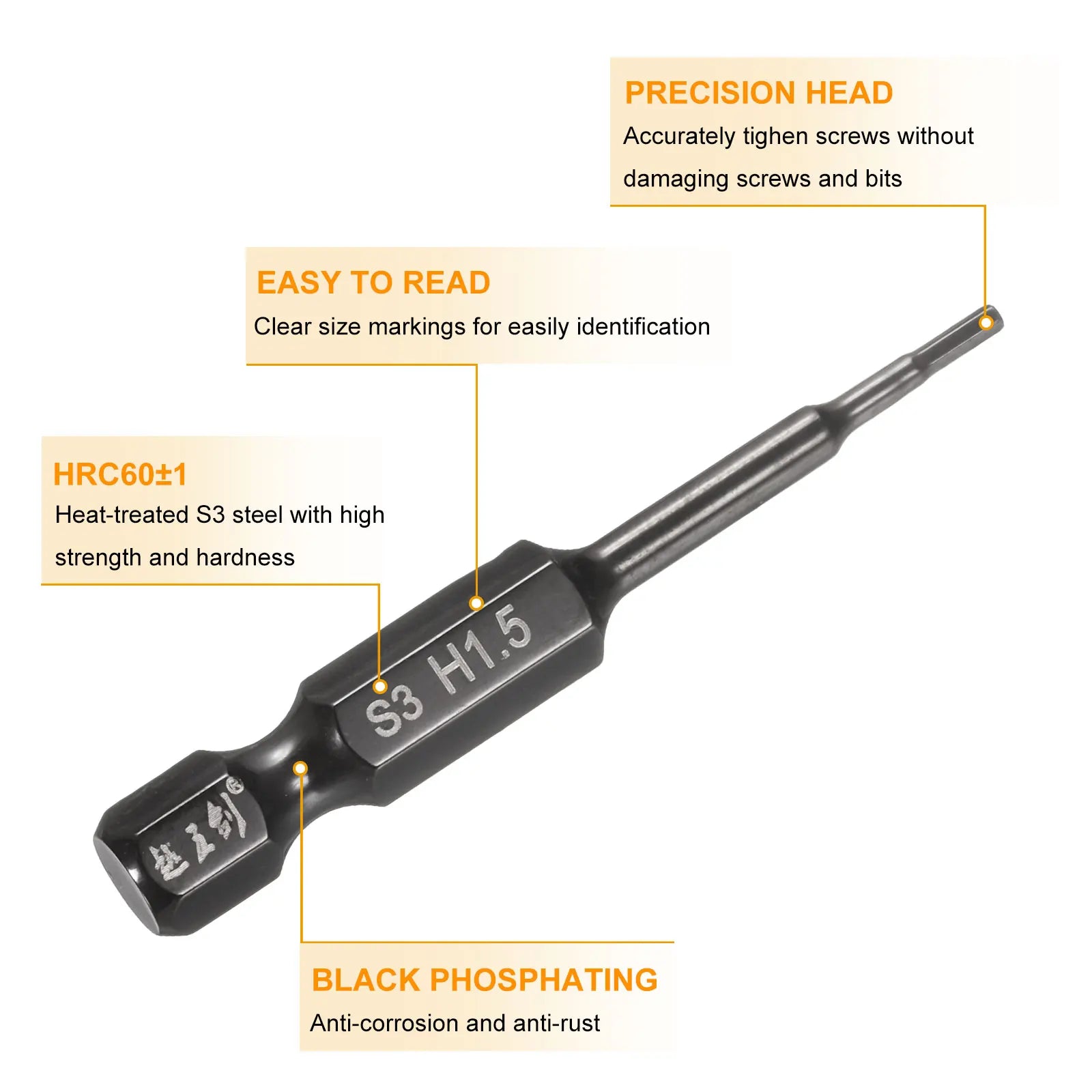 10/15pcs H1.5 H2 H2.5 H3 H4 H5 H6 H8 H10 Hex Head Wrench Drill Bit