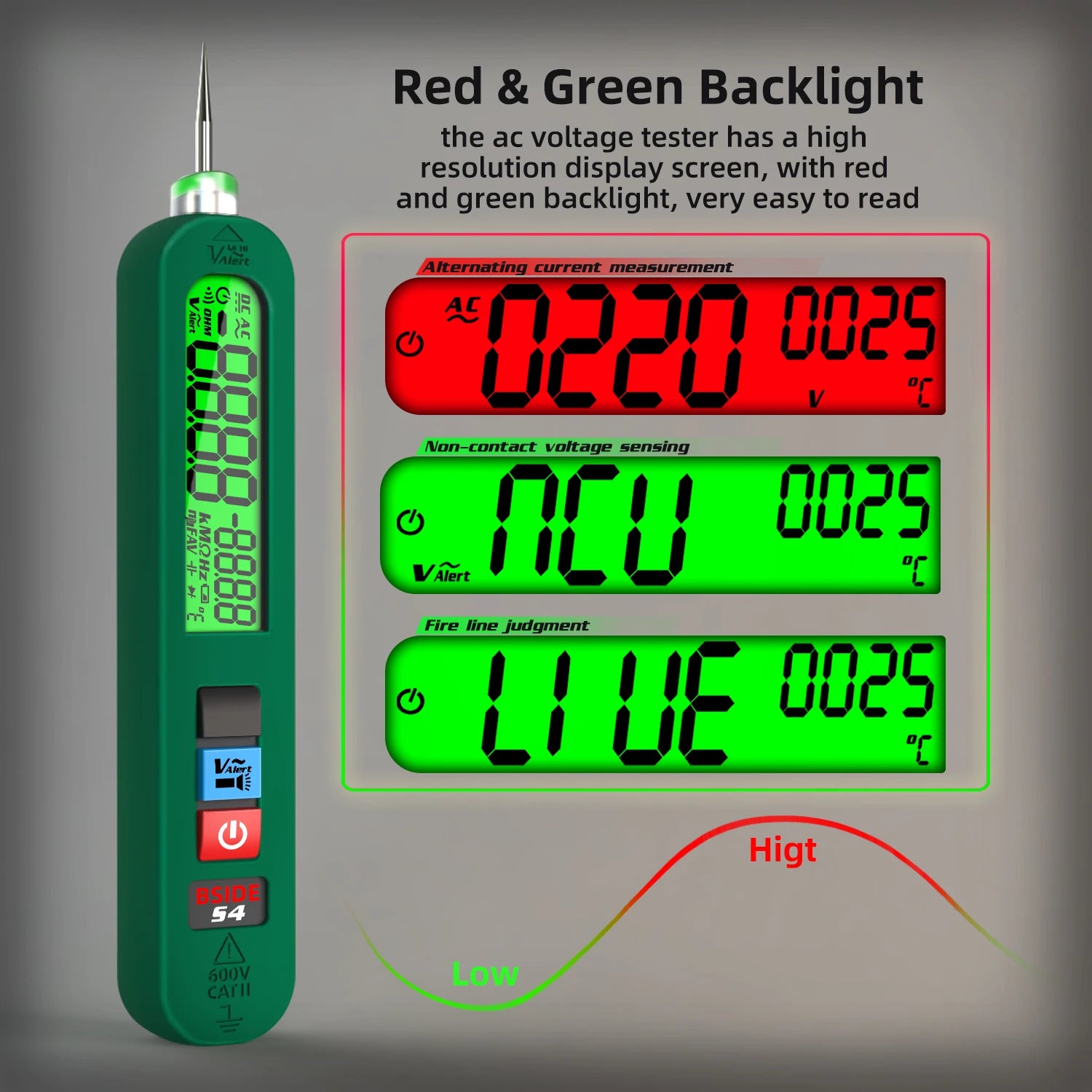 BSIDE Voltage Tester Pen 12V-300V Non-Contact Detection Leakage Live
