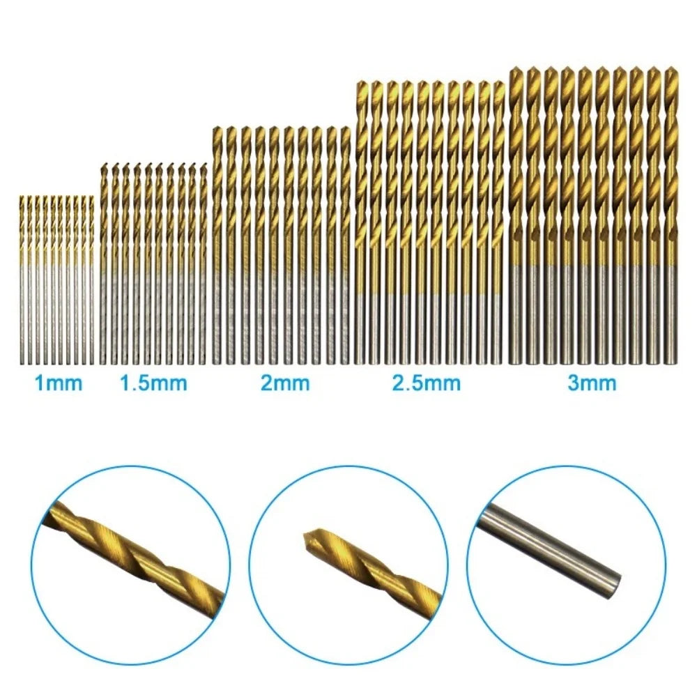 50PCS M35 Titanium Plated Twists Drill 1mm-3mm Twist Drill Steel