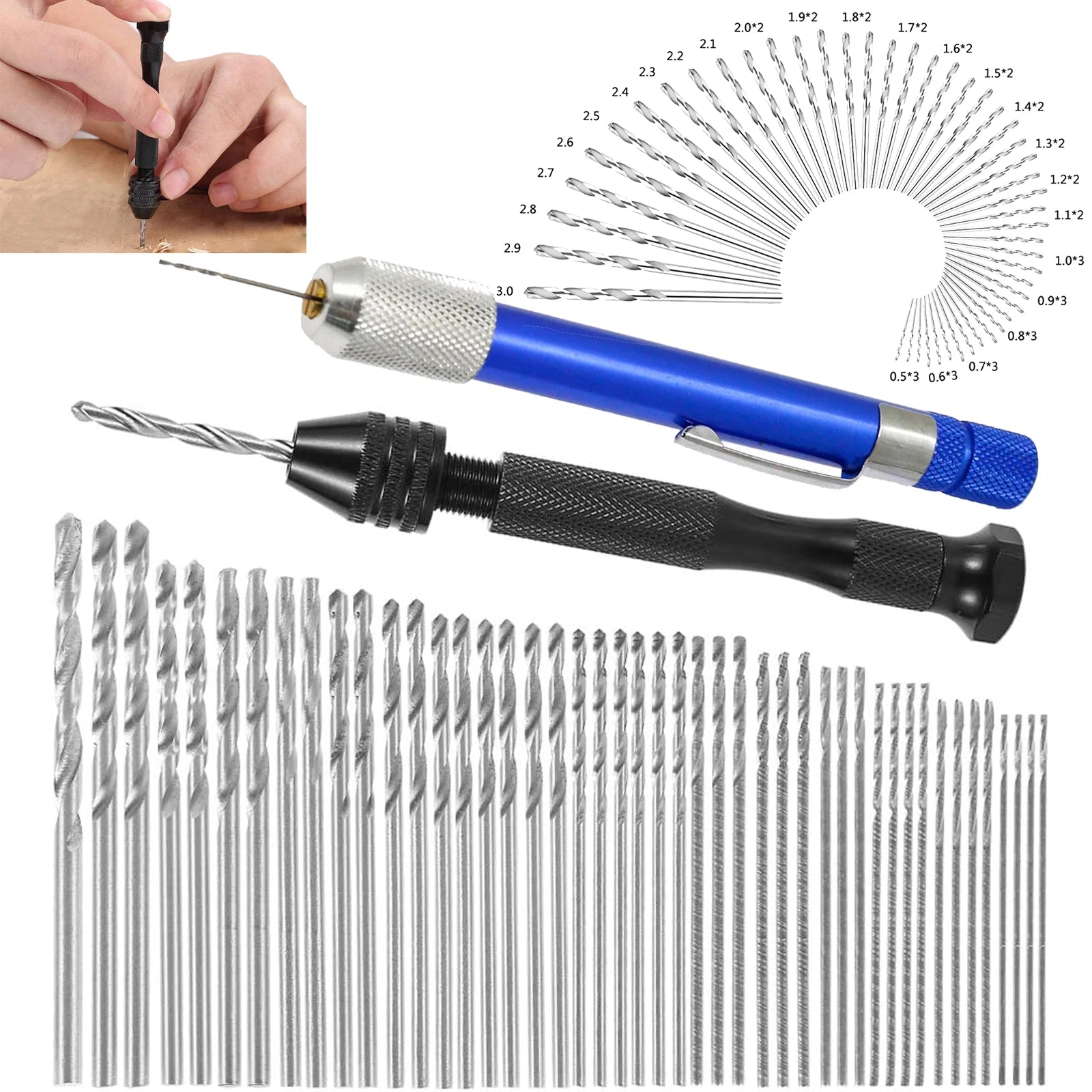 57/21pcs Pin Vise Hand Drill Bits Micro Mini Twist Drill Bit Set 0....