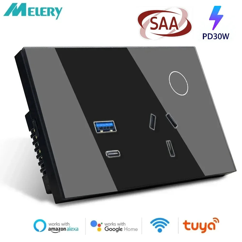 Melery Tuya Wall Socket WIFI Smart Australia Plug USB TYPE-C PD 30W