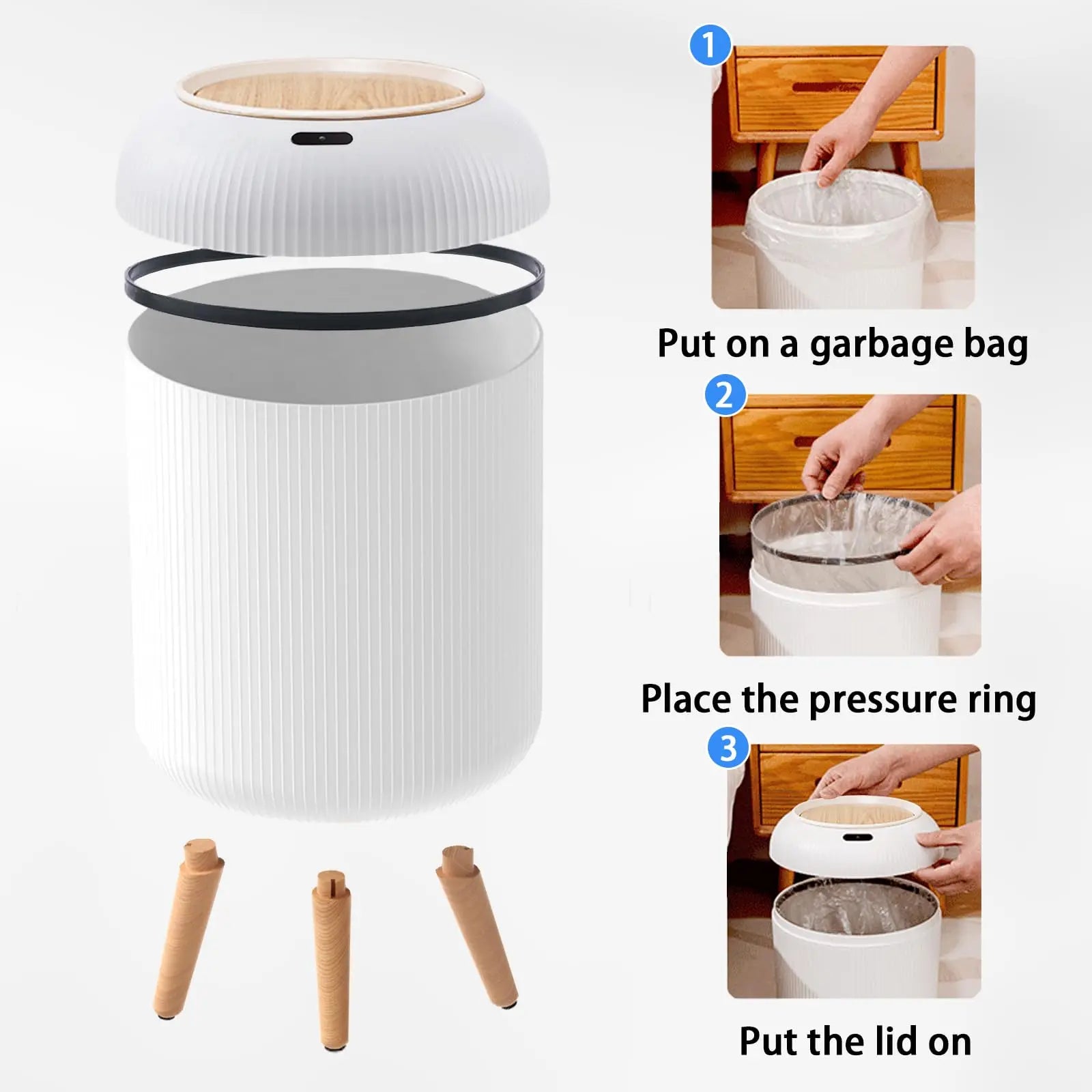 Automatic Trash Can with Lid, Small Plastic Smart Trash Can