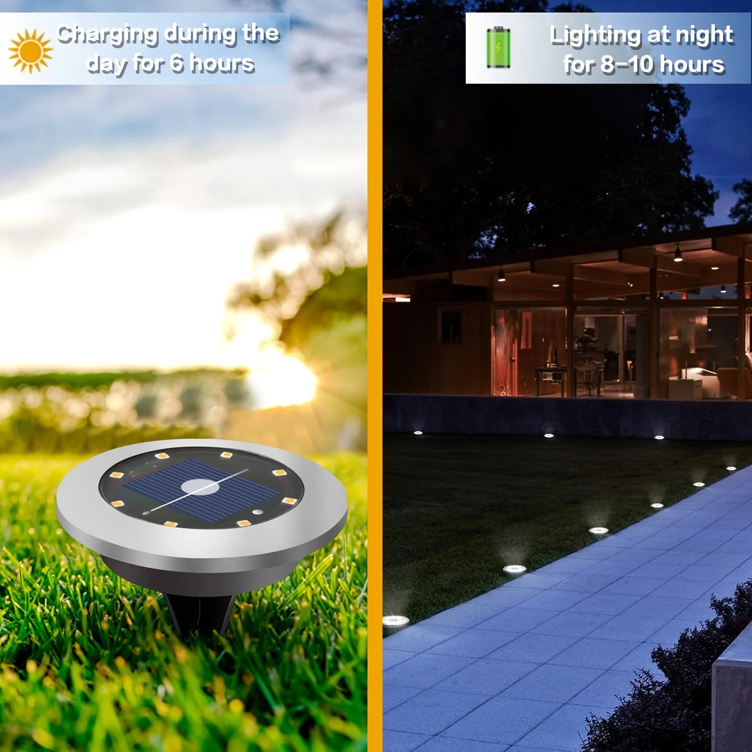 10pcs Solar Ground Light Outdoor Waterproof 8LED Disk Light for