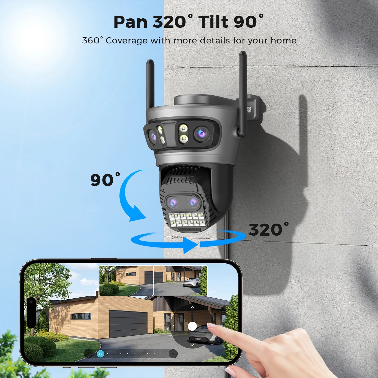 20MP Outdoors Wifi Camera 10K HD Three Lens Security 5G PTZ IP Camera