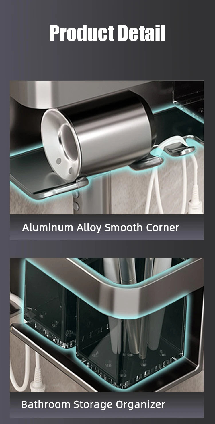 Bathroom Shelf Makeup Storage Organizer Aluminum Alloy Hair Dryer