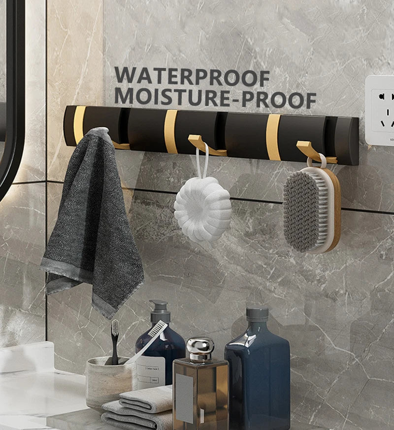 Black Golden Folding Robe Hooks Towel Hanger Nail Free Installation