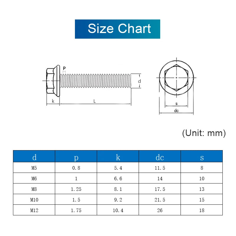 1-10pcs Hex Flange Bolt 304 Stainless Steel M4 M5 M6 M8 M10 M12