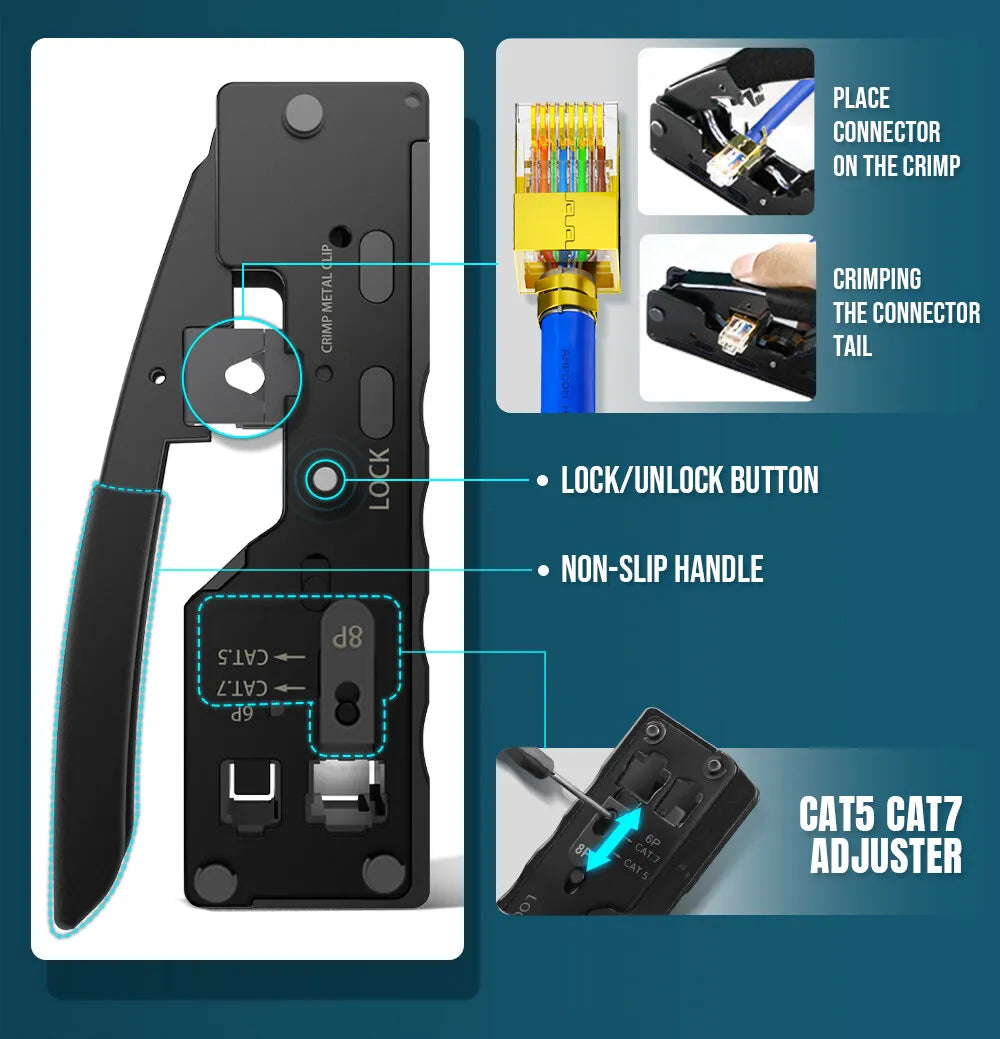 AMPCOM RJ45 Pass-Through Crimping Kit – Crimper, Punch-Down & Tester