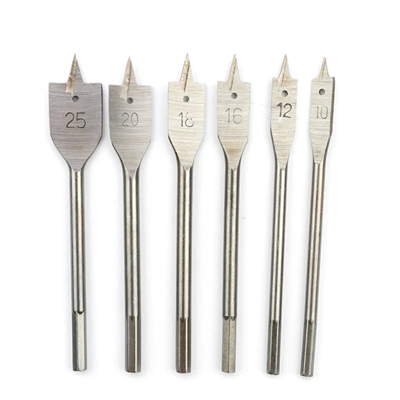 6pc Natural Color Three Pointed Flat Drill Hexagonal Handle