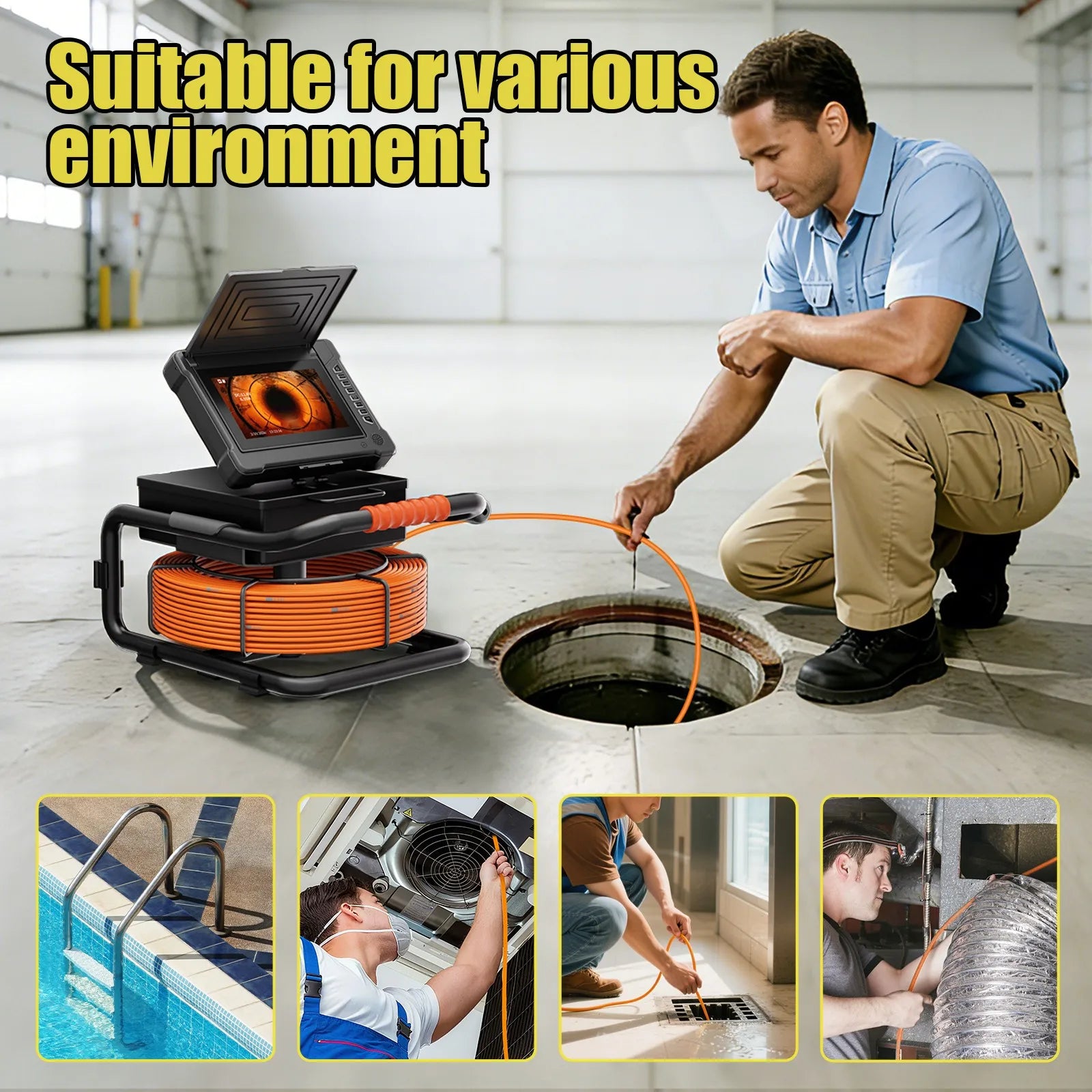 7"Sewer Camera, 512Hz Self-Leveling Sewer Inspection Camera with 20X