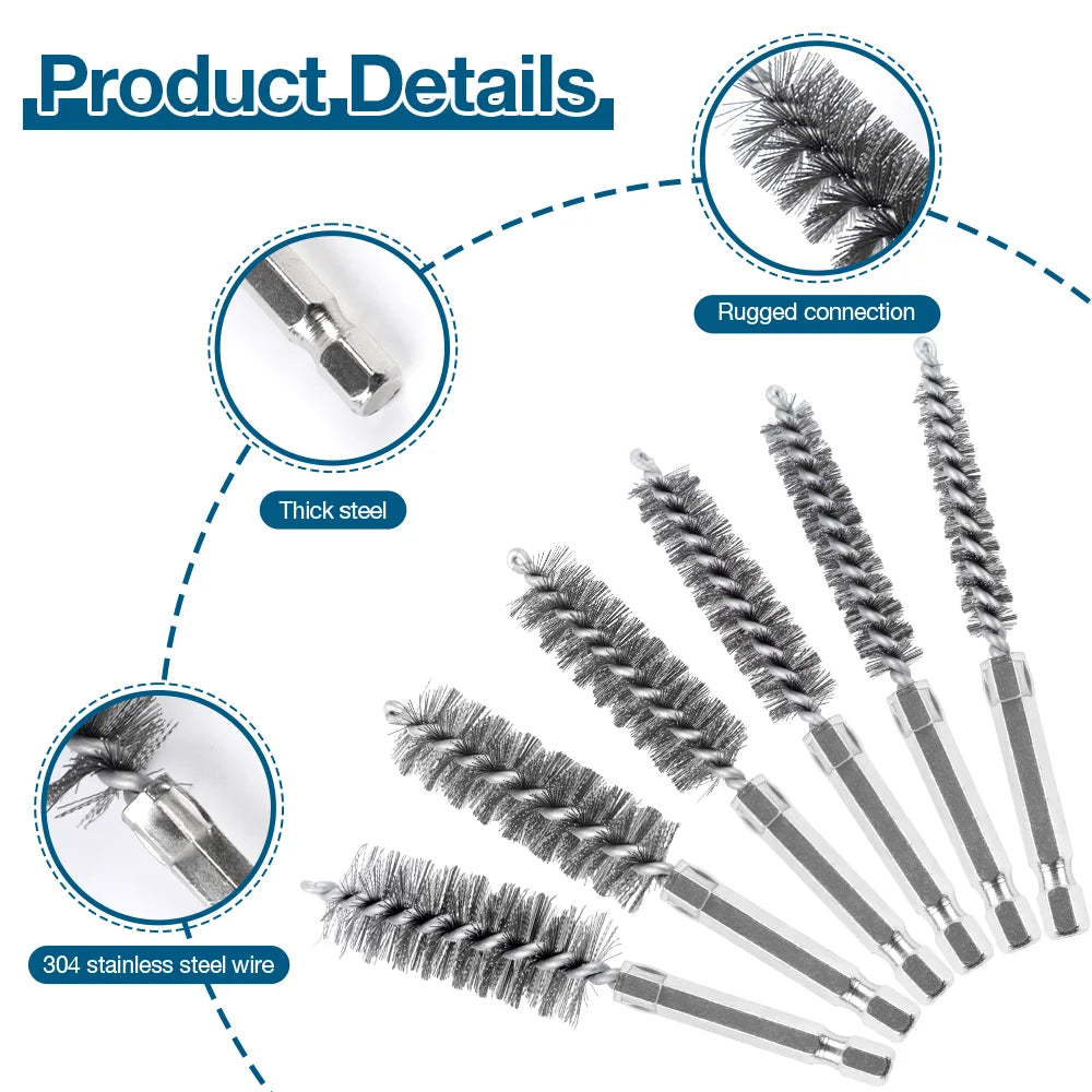 6/12Pcs Stainless Steel Wire Brush,Drilling Cleaning Brush Set