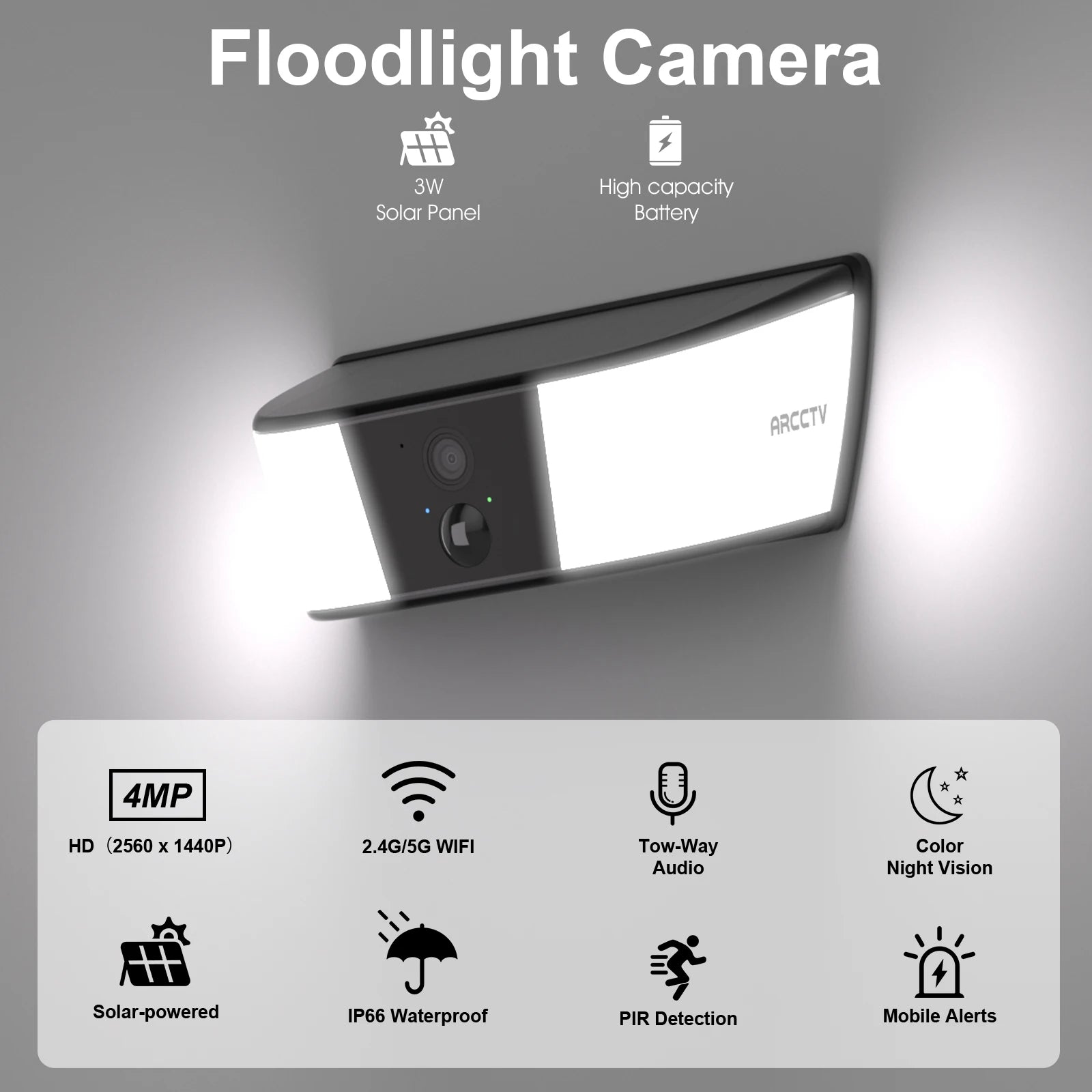 ARCCTV 2K WiFi Solar Camera Security Outdoor Wireless Floodlight