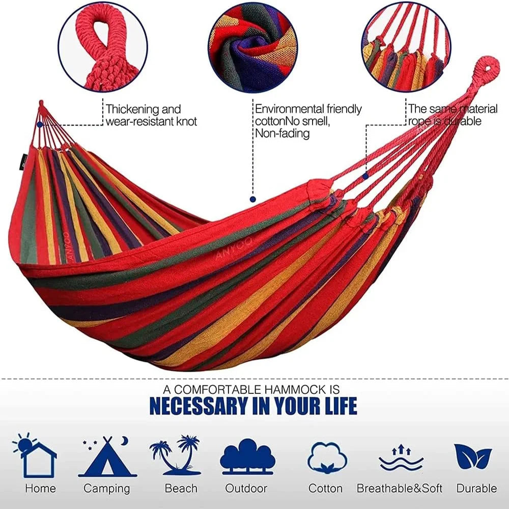 Double Hammock 2-Person Cotton Canvas with Tree Straps – Red/Blue