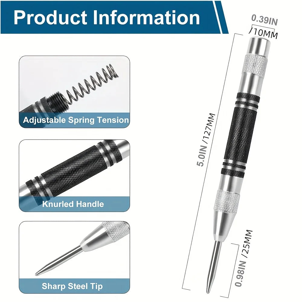 2Pcs Heavy Duty Automatic Center Punch, 5'' Premium Steel Spring