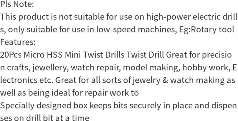 20pcs/set 0.3mm-1.6mm Mini High Speed Steel Twist Drill Bit Set Micro