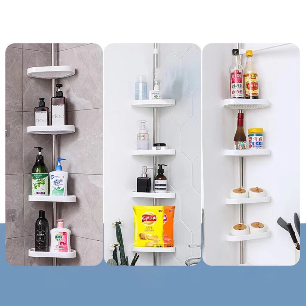 Bathroom Corner Shower Tension Pole Rust Proof Telescopic Rod 4 Tie...