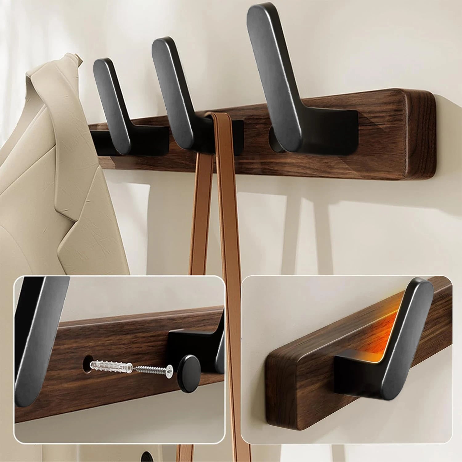 Walnut Wall Mounted Coat Rack Fitting Room Wall Hooks Hanger Hat Hook