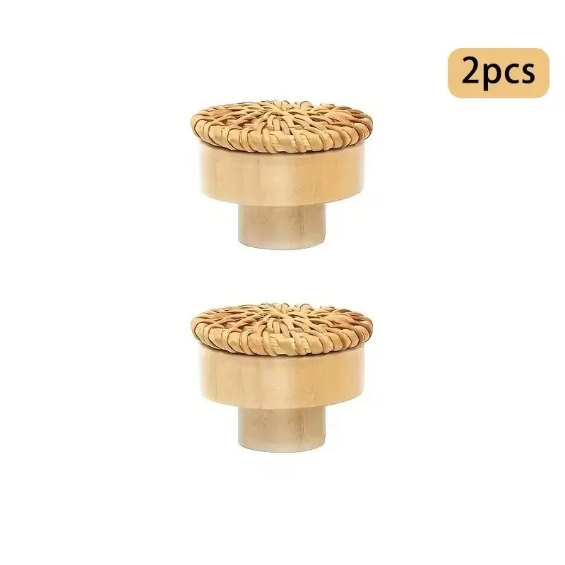 Solid Wood Door Handle Circular Small Rattan Weaving Creative Single