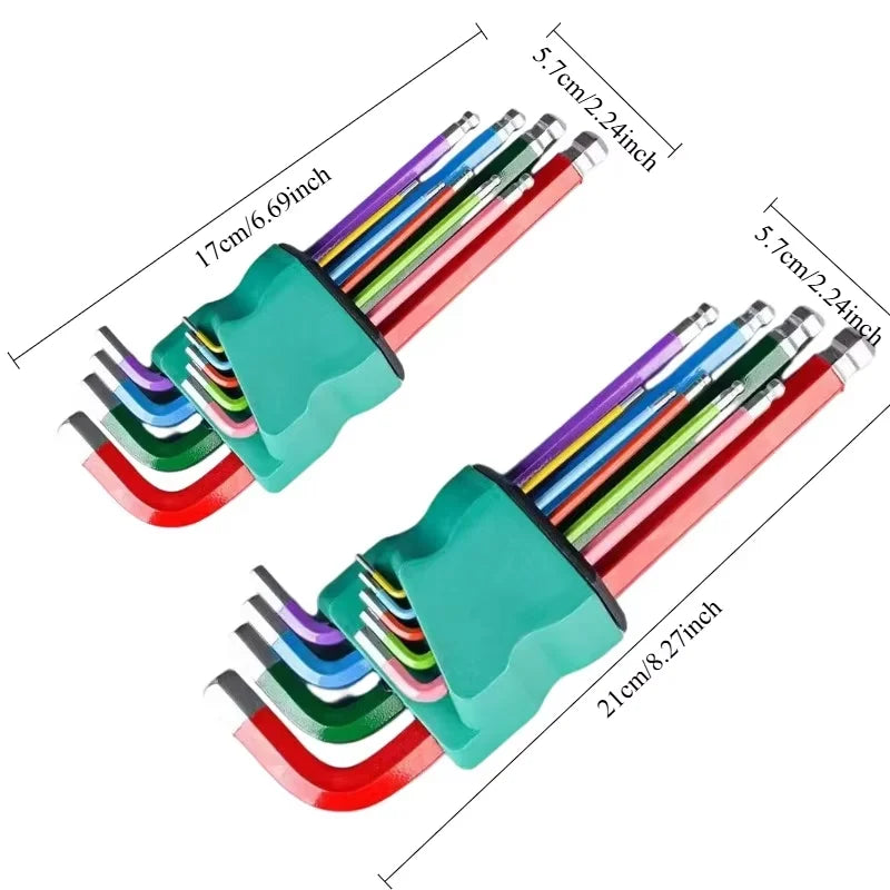 9pcs Industrial Ball End Hex Key Set, Heavy Duty Color Coded Allen
