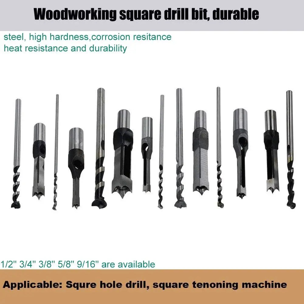 HSS Square Hole Drill Set - Auger Mortising Chisel Bit