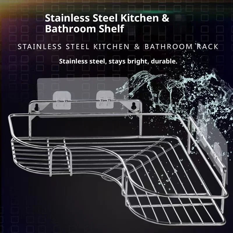 No Drilling Stainless Steel Triangle Double Layer Shelf