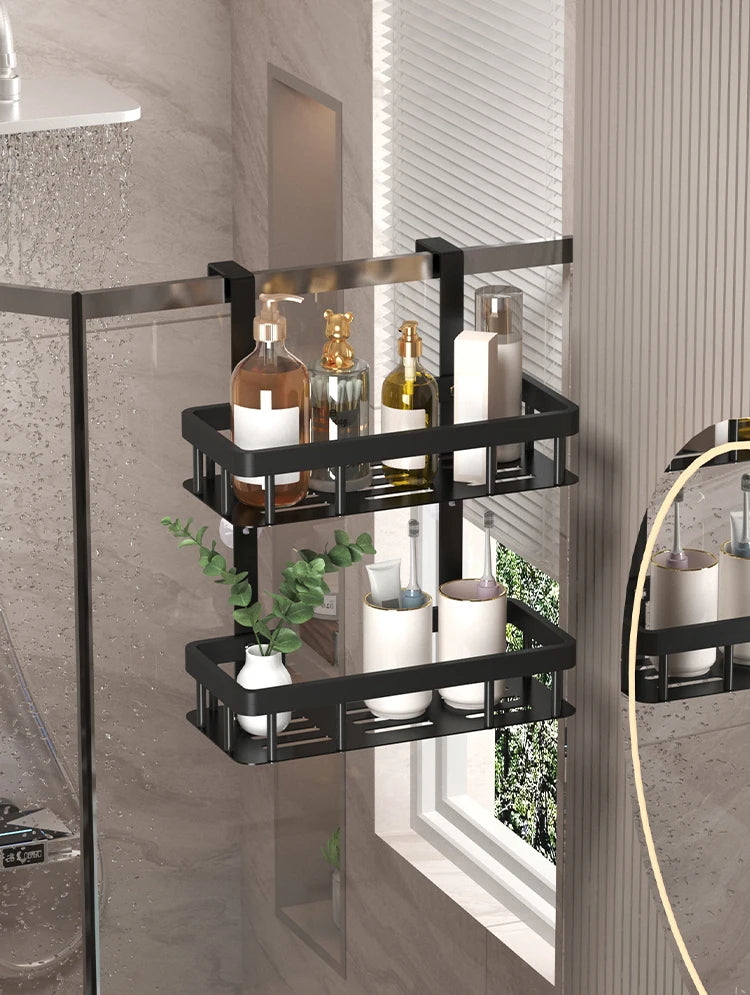 Bathroom wall mounted three-layer storage rack, door mounted rack