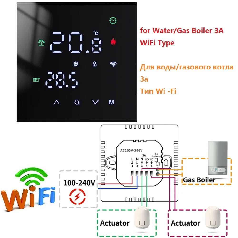 Tuya WiFi Smart Thermostat – LCD Touch Screen for Floor & Gas Heating