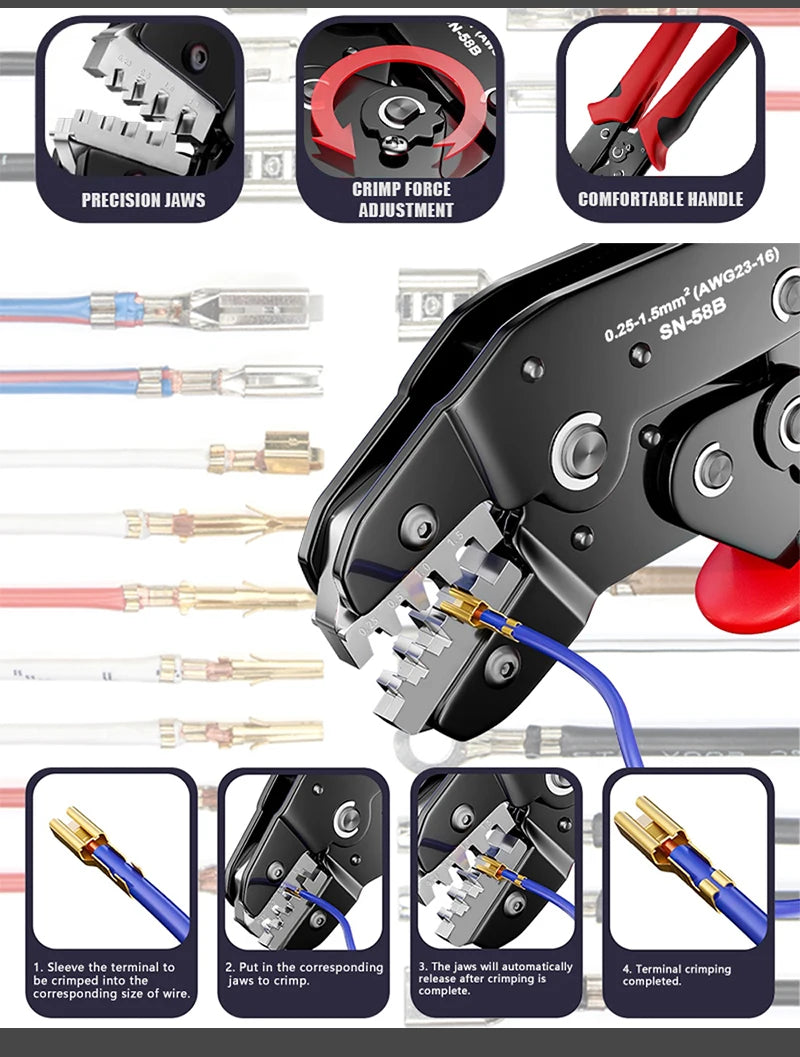 Ratcheting Crimping Tool Set For Dupont JST MOLEX Open Barrel