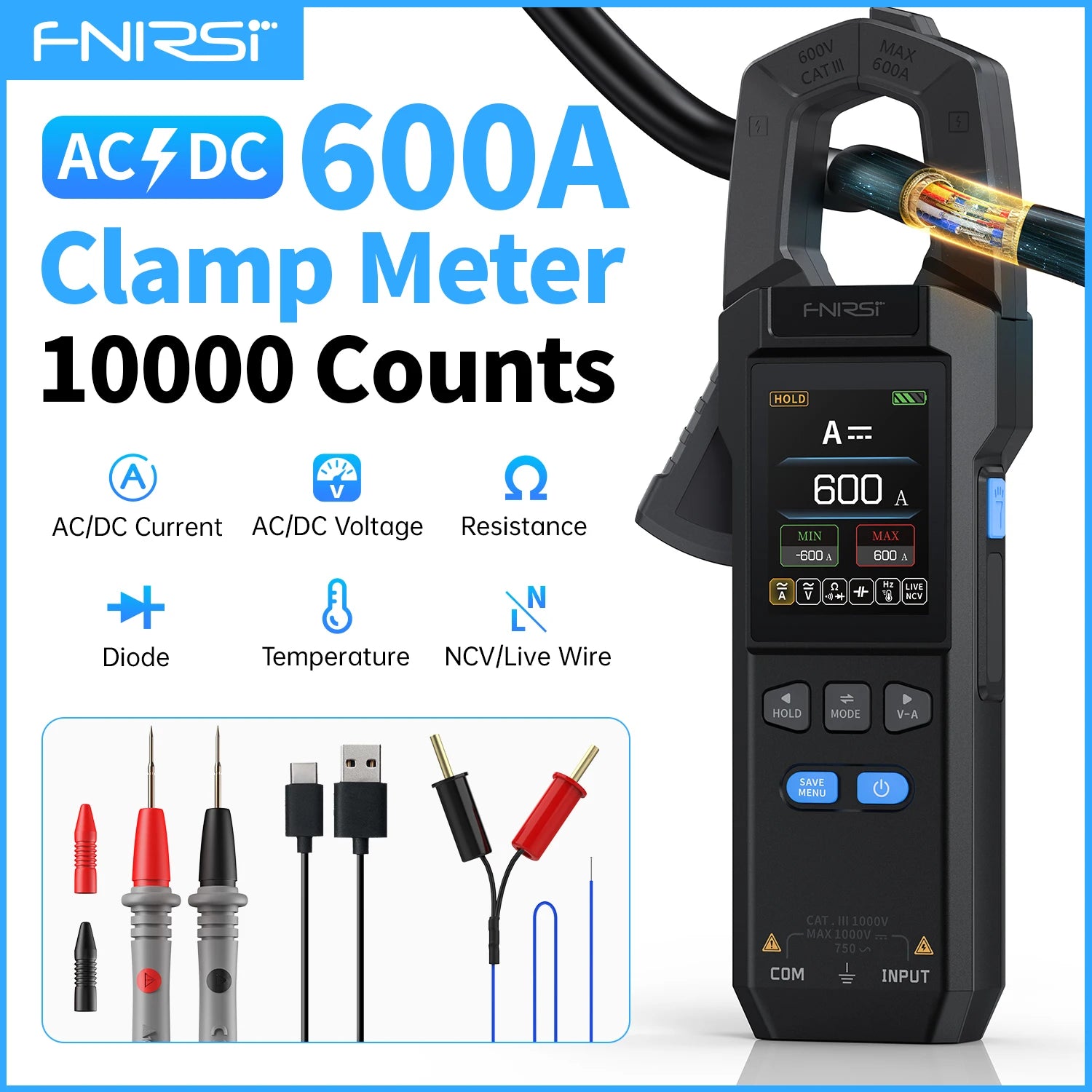 FNIRSI DMC-100 10000 Counts DC AC Current USB rechargeable Clamp