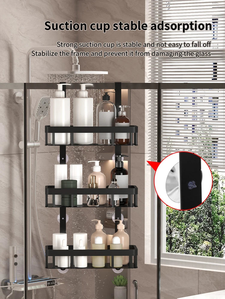 Bathroom wall mounted three-layer storage rack, door mounted rack