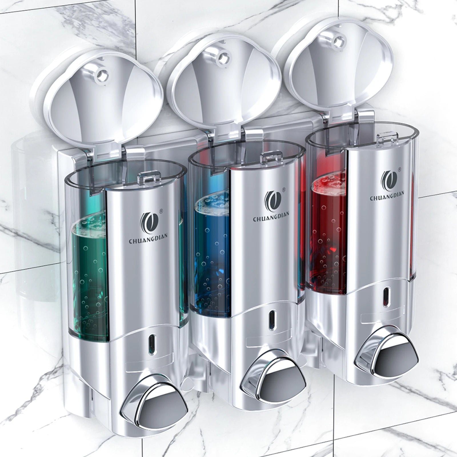 Wall Soap Liquid Dispenser No Drill Bathroom Shampoo and Conditione...
