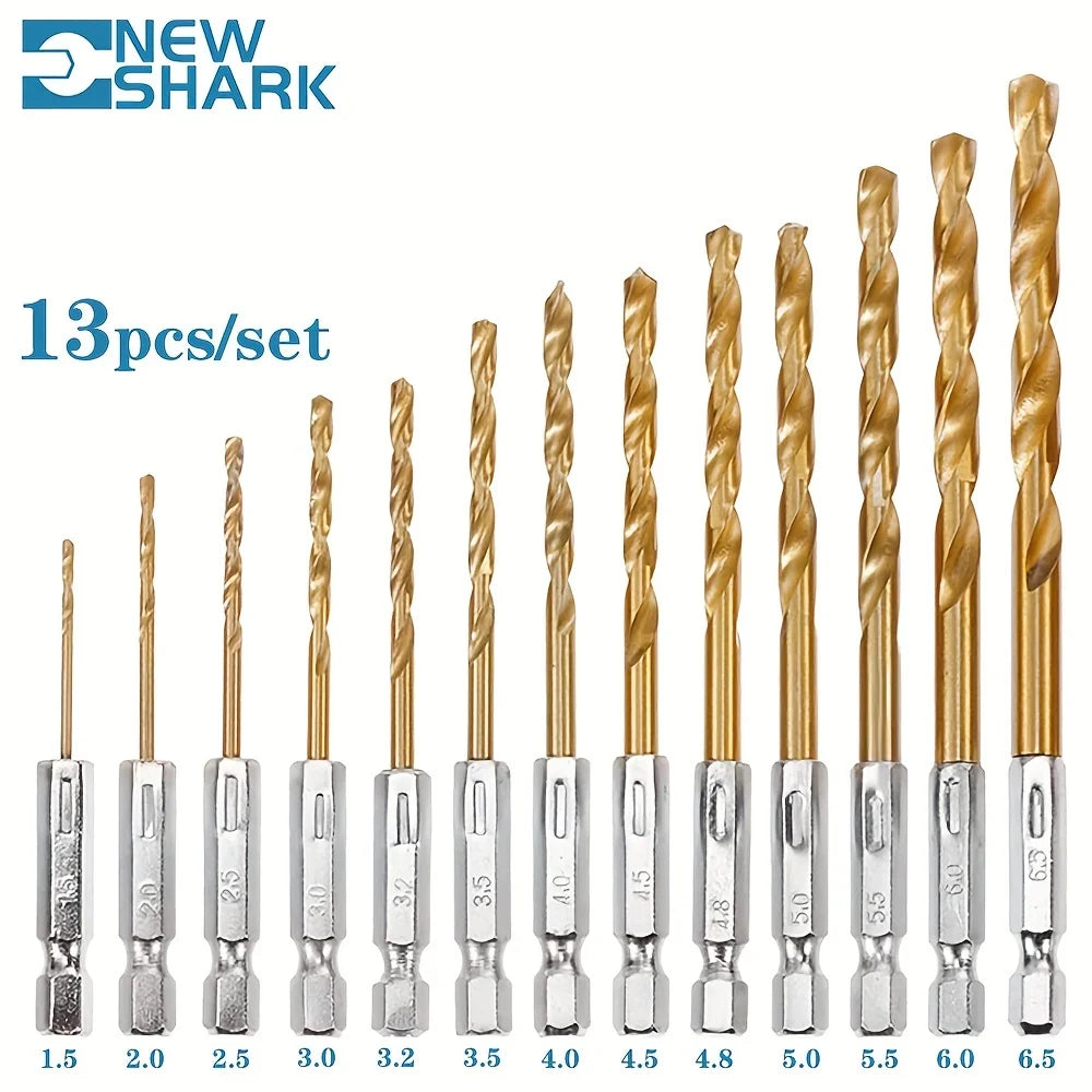 13PCS Twist Drill Bit Set 1/4 Hex Shank Cobalt HSS Wood Metal Core