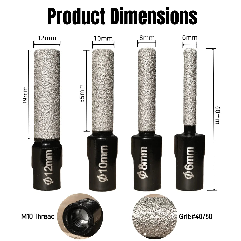M10 thread Grind chamfer vacuum brazing dry diamond drill bit