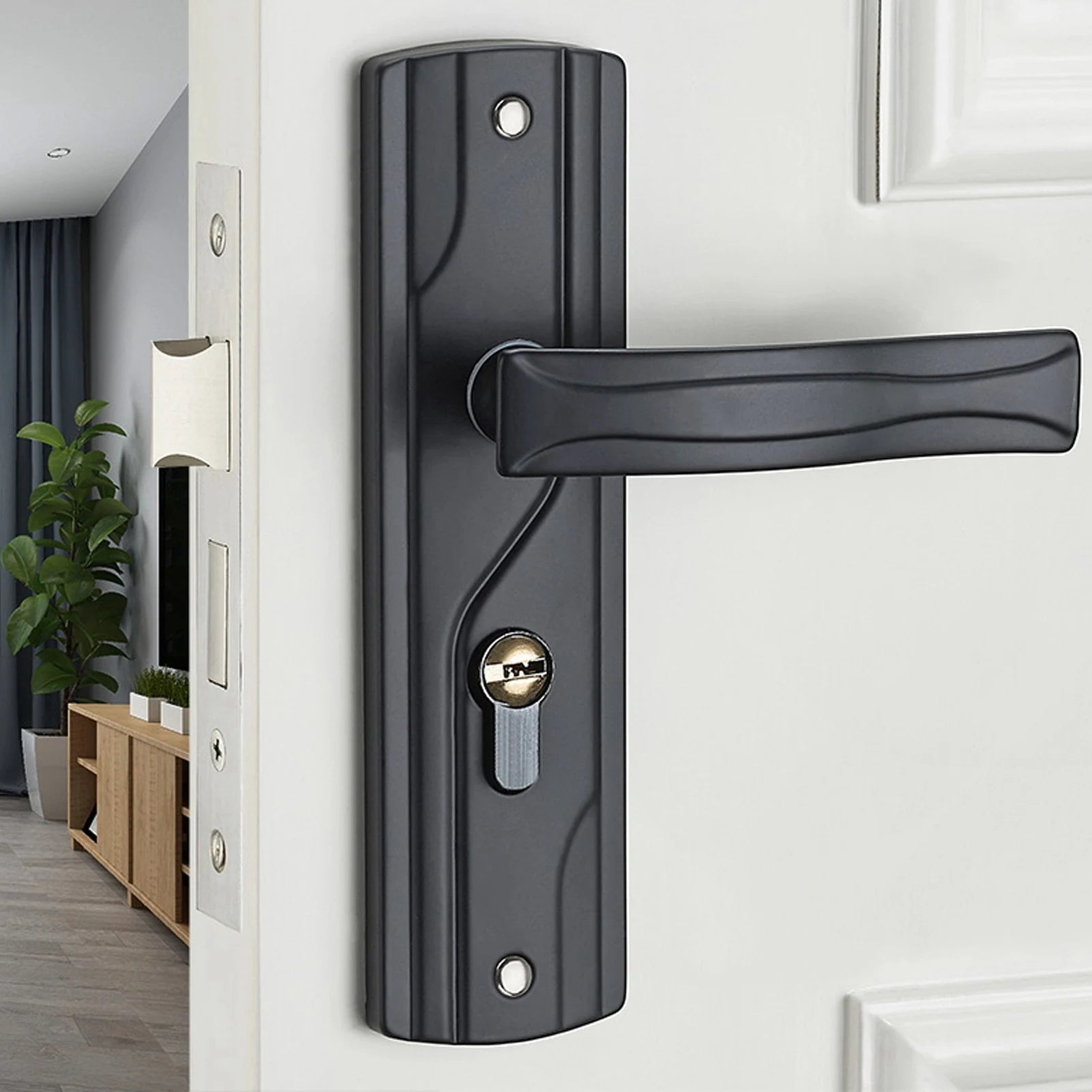 Door Handle Lock Keys Set Bedroom Door Lock Set Large Knob Black