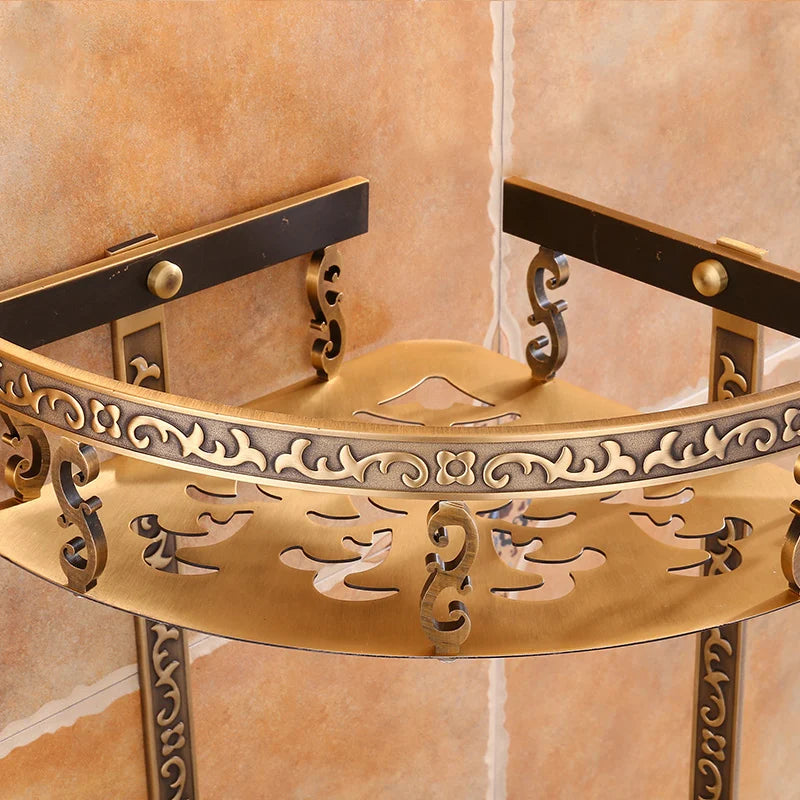Antique Brass Aluminum Foldable Corner Rack Shelves Toilet Storage