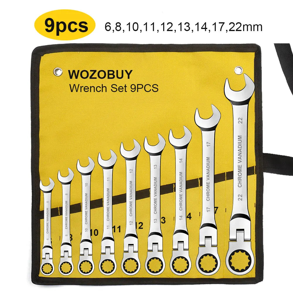 Ratcheting Combination Wrench Set, 6-22mm Metric Flex Head Ratcheting
