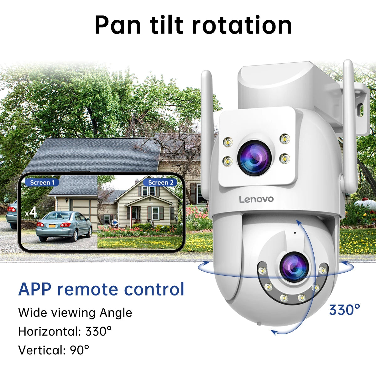 Lenovo 4MP HD Wifi PTZ Camera Outdoor Dual Lens Dual Screen Auto