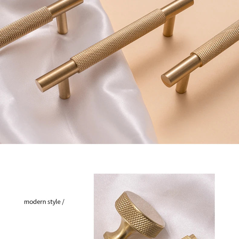 Santaya Solid Brushed Brass Handle Cross Knurled Kitchen Cabinet