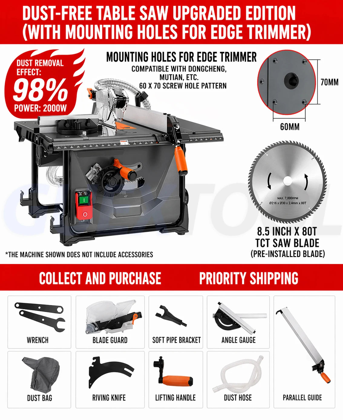 High-Precision Dust-Free Push Table Saw – Extendable Woodworking Bench