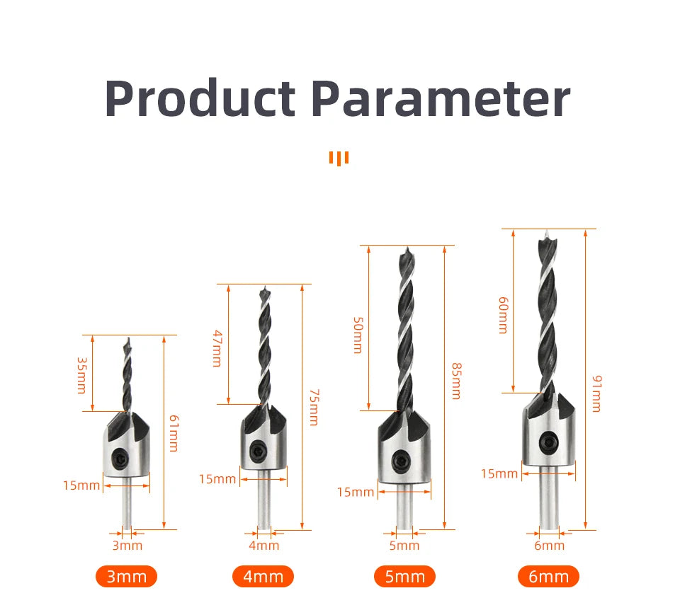 SIQICNC 3mm-10mm HSS Countersunk Bit Set Reamer Woodworking Chamfer