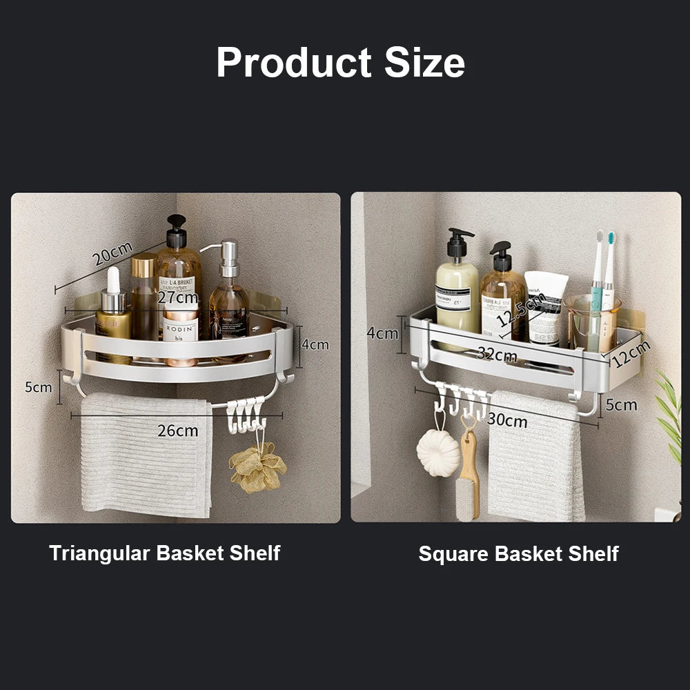 Bathroom Shelf No Drill Wall Mounted Shampoo Bottle Shower Corner