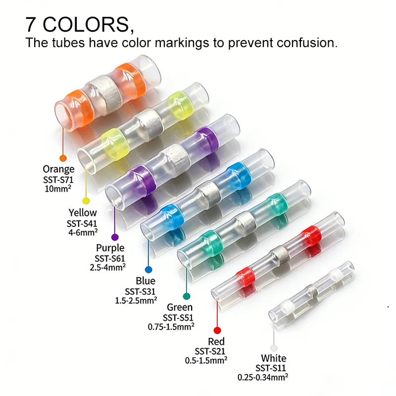 Solder Seal Wire Connectors – 3:1 Heat Shrink Waterproof Butt Crimp