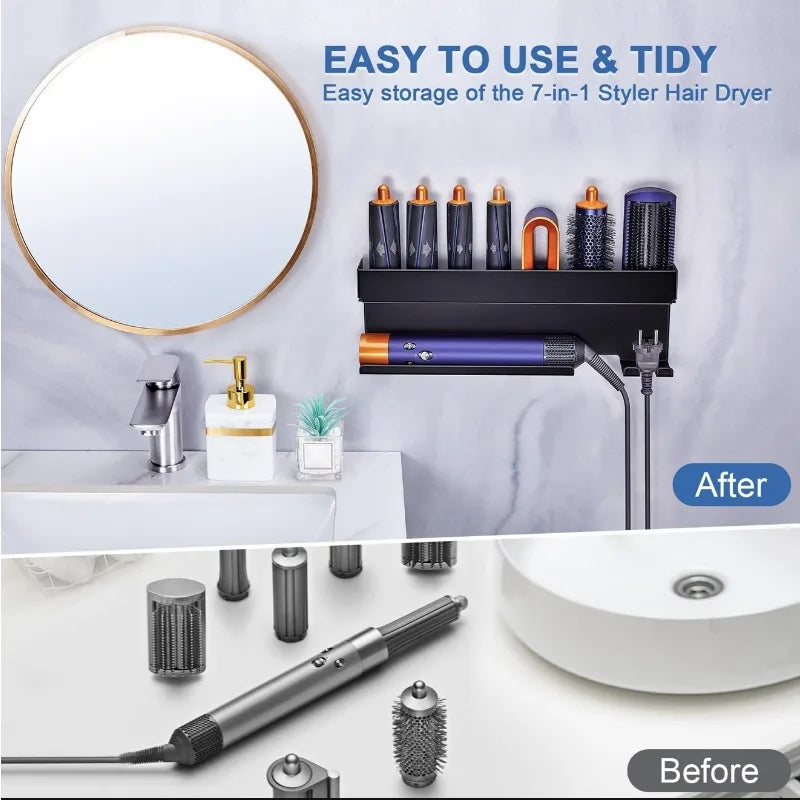 Iron No Drill Hair Tool Organizer Wall Mounted Storage Rack
