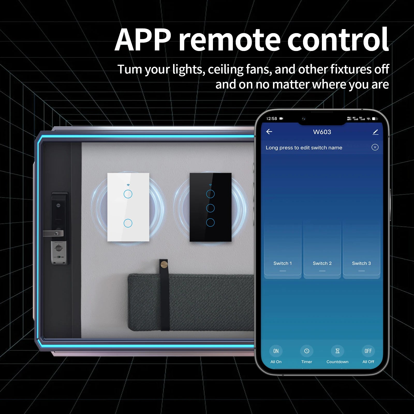 Tuya US WiFi+Bluetooth Smart Wall Switch RF433 1/2/3/4 Gang Smart