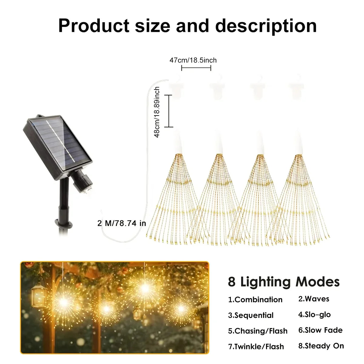 1PC Hanging Solar Firework Lights, 480LED Starburst Lights