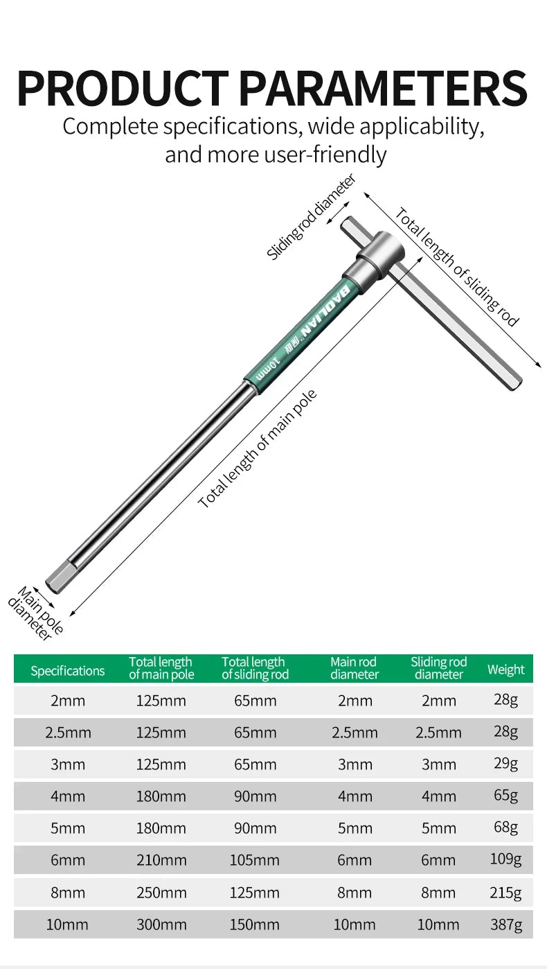 T/L 2.5/3/4/5/6/8/10mm Torx Screwdriver T Type Allen Hex Wrench