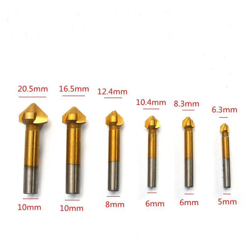 Round shank 6pcs 3 Flute 90 Degree HSS Chamfer Chamfering Cutter End
